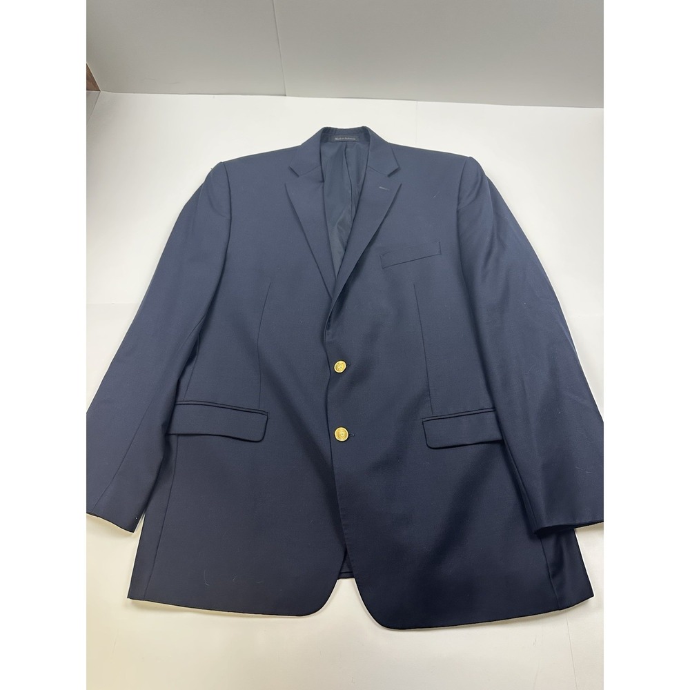 Lauren Ralph Lauren Mens 44L Navy Blue Wool Blazer Sport Coat Gold Button Jacket